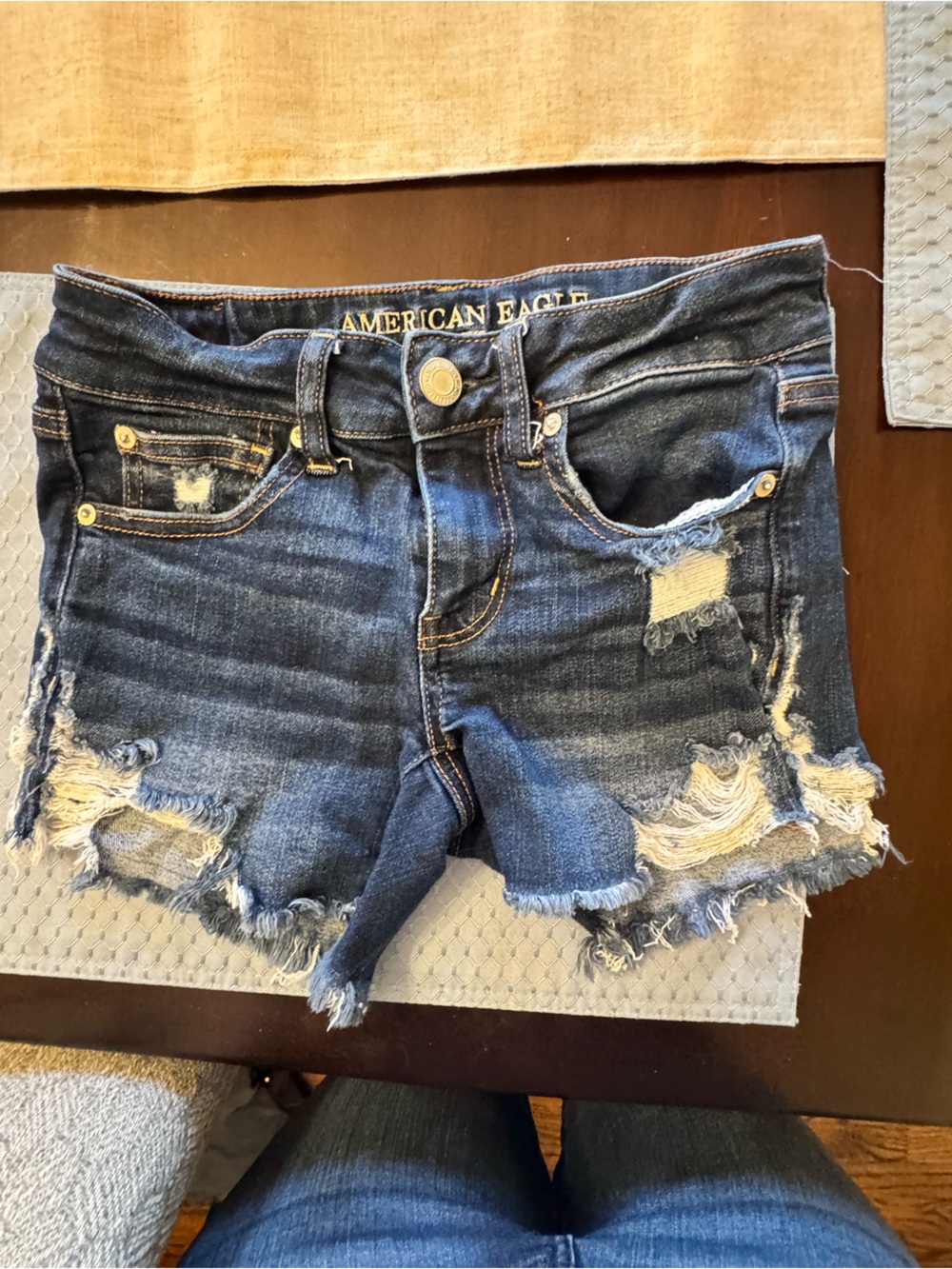 American Eagle Outfitters Distressed Dark Blue Denim Shorts - Women's